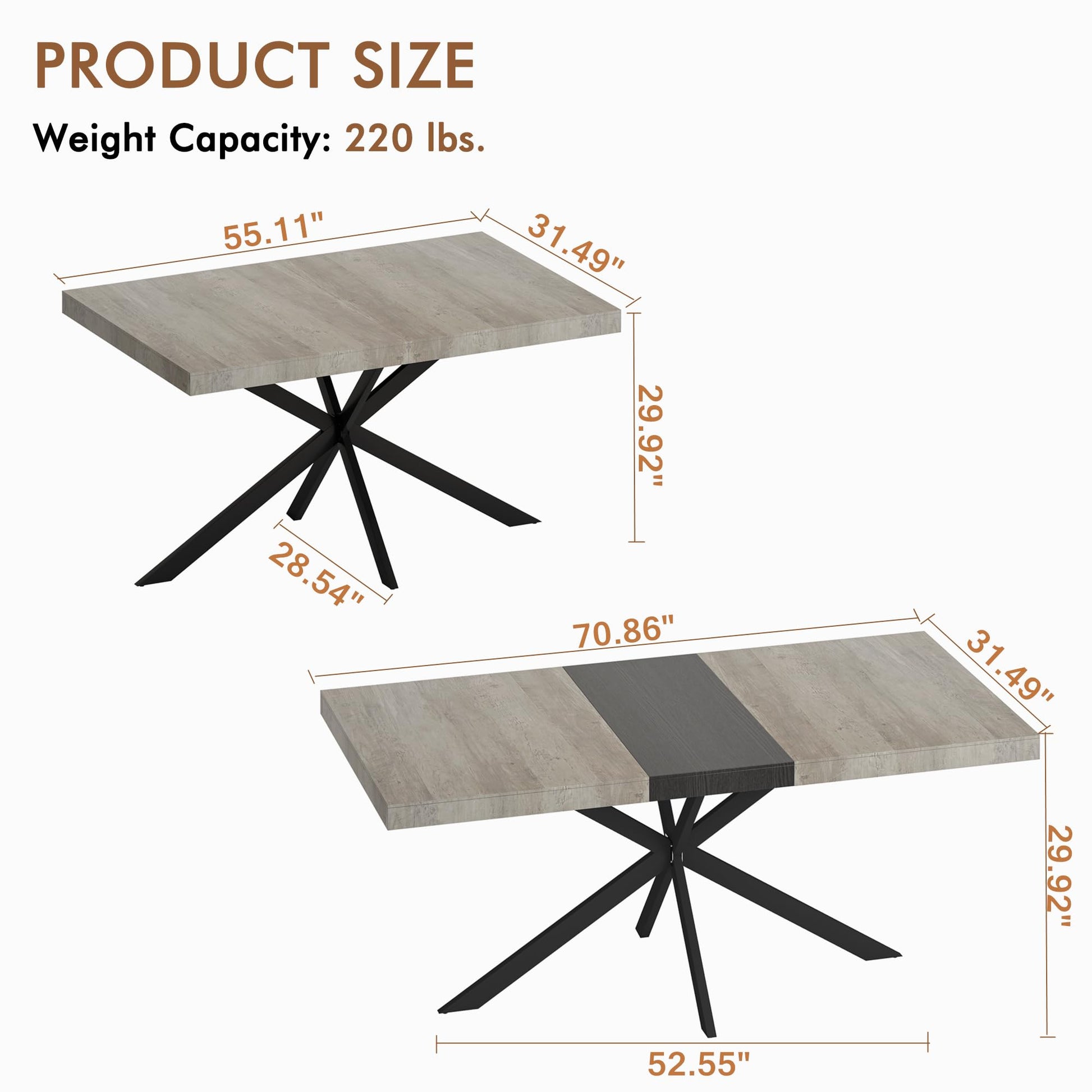 Ufurpie Grey Extendable Dining Room Table for 4 5 6 7 8 People,Large Rectangular Expandable Kitchen Table with Storage Compartment,Industrial Long Wooden Conference Meeting Table,Rustic Grey  - WoodArtSupply