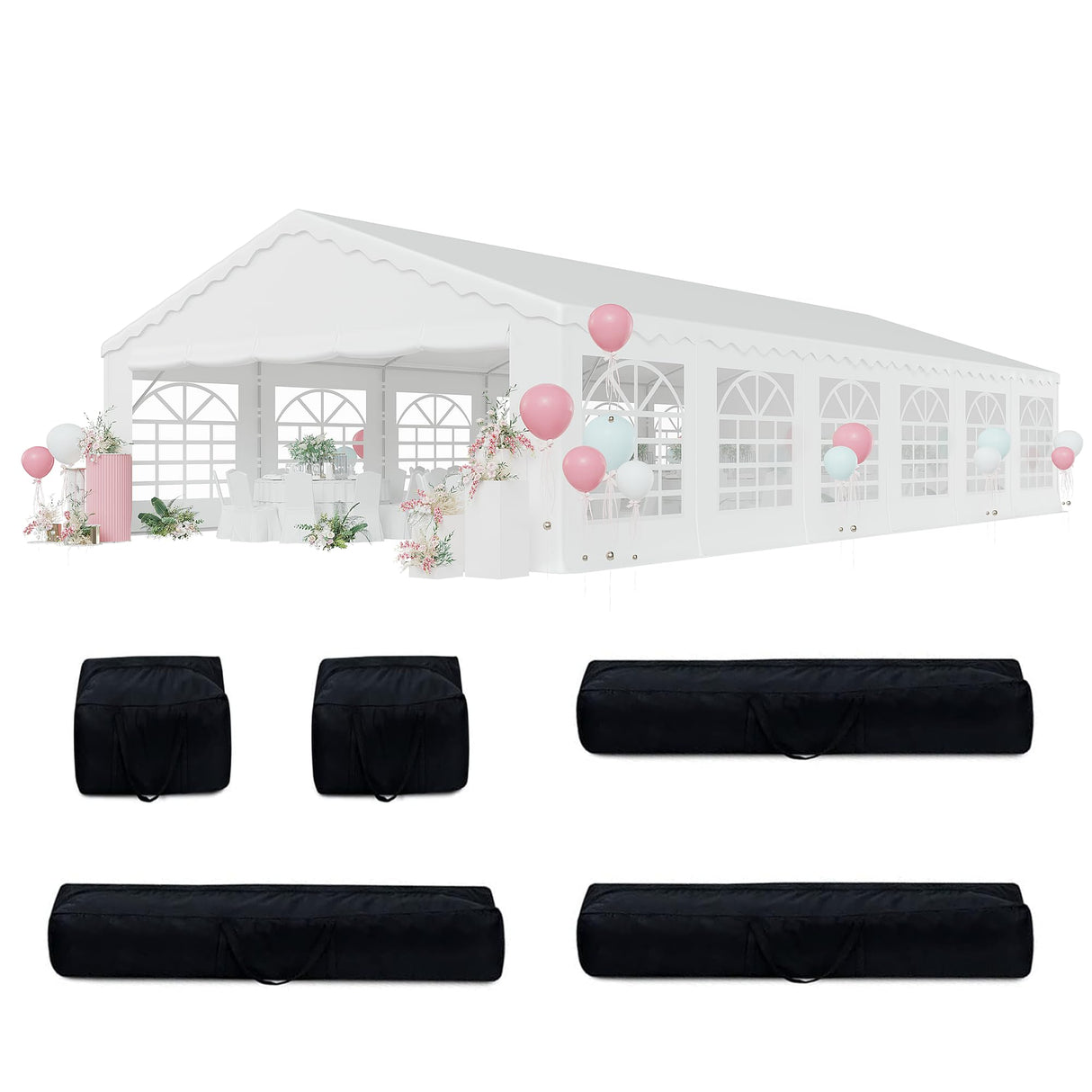 EROMMY 20x40ft Party Tent, Outdoor Wedding Tent, Heavy Duty Large Canopy Carport with Removable Sidewalls, 2 Roll-up Doors, 5 Storage Bags, Gazebo Shelter Tent for Party Event Commercials, White EROMMY