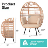 ZENPETIO Oversized Egg Chair, Indoor Outdoor Lounger with 4 UV Resistant Cushions, Storage Bag, All-Weather Wicker Egg Lounger Chair for Patio, Backyard, Living Room, 370lbs Capacity - Brown ZENPETIO