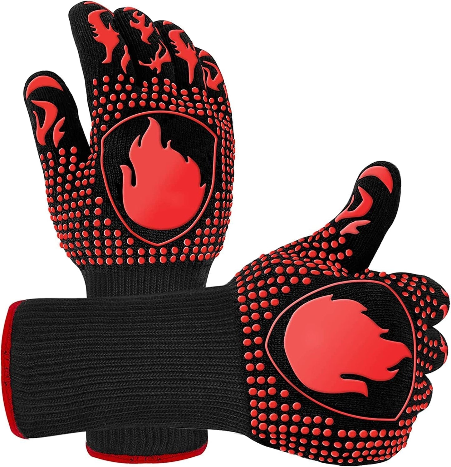 BBQ Gloves Oven Mitts Grilling- 1472℉Extreme Heat Resistant Oven Gloves, Non-Slip Silicone Cooking Gloves for Grilling, Barbecue, Baking, Welding, A Pair Red