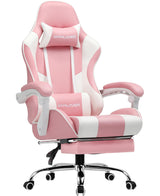 GTPLAYER Gaming Chair, Computer Chair with Footrest and Lumbar Support, Height Adjustable Game Chair with 360°-Swivel Seat and Headrest and for Office or Gaming (Faux Leather, Pink) GTPLAYER
