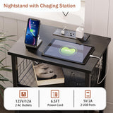 LAKEMID Night Stand Set 2 with Charging Station, End Table Set of 2 with 20 Colors LED Light Strip 3 Drawers, Side Tables Bedroom with USB Ports and Outlets for Living Room, Office (Black) LAKEMID