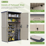 Patiowell 50 cu.ft Plastic Outdoor Storage Shed, Lockable Waterproof Resin Storage Cabinet Vertical Storage Shed for Garden Tools, Garbage Cans, Pool Supplies, Beige(Not Include Shelves) Patiowell