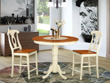 East West Furniture JAKE3-WHI-W 3 Piece Counter Height Dining Set for Small Spaces Contains a Round Wooden Table with Pedestal and 2 Kitchen Chairs, 36x36 Inch, Buttermilk & Cherry East West Furniture
