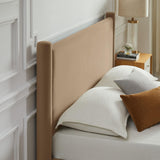 Modway Rael King Platform Bed Frame with Upholstered Headboard and Footboard in Taupe – Stain-Resistant Performance Velvet King Size Bed with Rounded Posts Modway