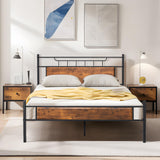 VECELO Full Size Platform Bed Frame with Wood Headboard/Mattress Foundation/Premium Steel Slats Support/No Box Spring Needed,Brown(Crown) VECELO