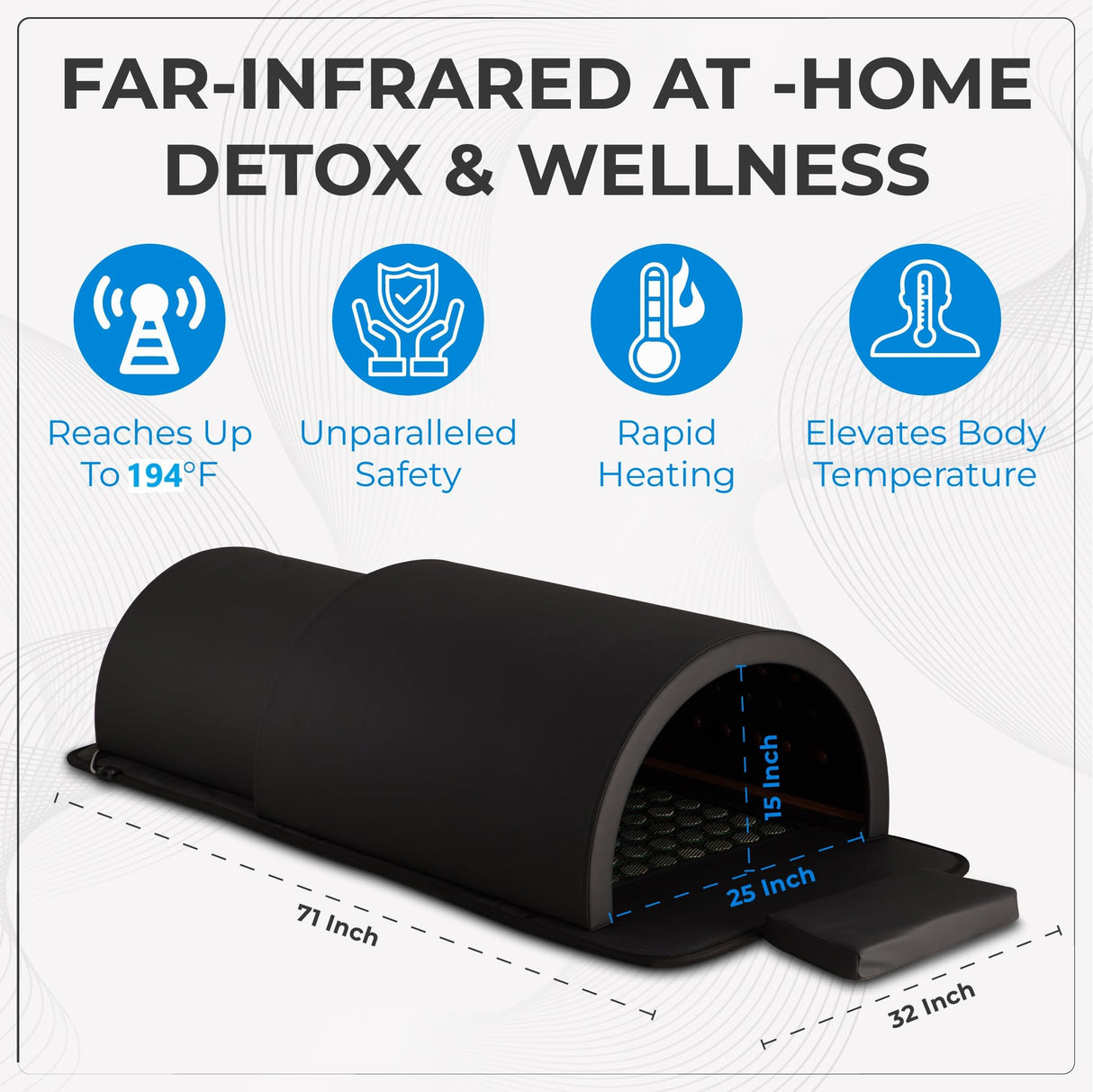 Golden Wave Far Infrared Sauna Dome, with 360° Body Coverage, Professional Home Spa Zero-EMF Unit with Therapeutic Stones, Single Person Use, Black Golden Wave