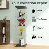 LFT HUIMEI2Y Glass Display Cabinet 4-Shelf with Door and Lock, Curio Cabinets Upgraded Quick-Install Style Tempered Glass Floor Standing Bookshelf for Bedroom, Living Room 65”x 17”x 14” Black LFT HUIMEI2Y