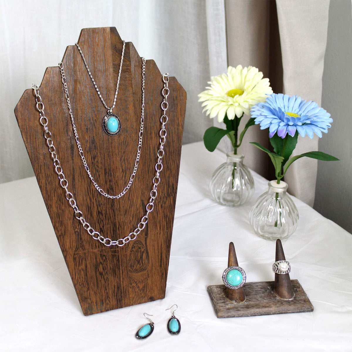 Ikee Design 2 Pcs Lightweight Wooden Necklace Display Bust Easel Jewelry Display for Shows, Necklace Stand, Brown Color, 8.3 W x 4.3 D x 13 H in Ikee Design