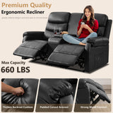 ZRNINR Loveseat Reclining Sofa, Home Theater Seating with Center Console, RV Recliner Sofa with Cup Holders and Pockets, Manual Double Seater Recliner for Living Room, Motor Home, Cinema(Black) ZRNINR