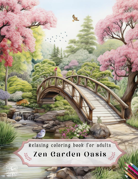 Relaxing Coloring Book for Adults Zen Garden Oasis: 40 Beautiful Designs to Relax Your Mind | Idullic Garden Scenes and Architecture | Great for Adults, Teens and Seniors | Grayscale Coloring Book