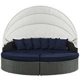 Modway Sojourn Outdoor Patio Sunbrella Sectional Daybed with Canopy in Canvas Navy Modway