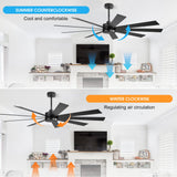 ELEHINSER 72" Ceiling Fan No Light, 6-Speed Noiseless Reversible DC Motor, 9 Blades Black Industrial Ceiling Fan with Remote and 4.5"/12"/24" Downrods for Home or or Commercial Use ELEHINSER