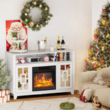 VINGLI Mirrored Fireplace TV Stand, Farmhouse Modern Entertainment Center with Electric Fireplace & Mirror Doors for TVs Up to 60 Inch (White) VINGLI