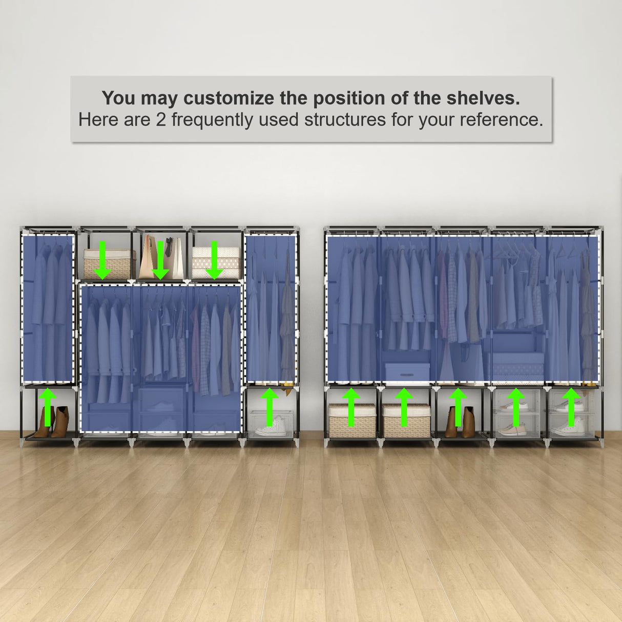 MOGELAFOO 83 Inch Wide Portable Closet Wardrobe, Clothes Storage Rack Organizer with Cover, 5 Clothes Hanging Rods and 10 Storage Shelves, Black MOGELAFOO