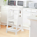TOETOL Bamboo Toddler Kitchen Step Stool White Helper Standing Tower Height Adjustable with Anti-Slip Protection for Kids Kitchen Counter Learning TOETOL