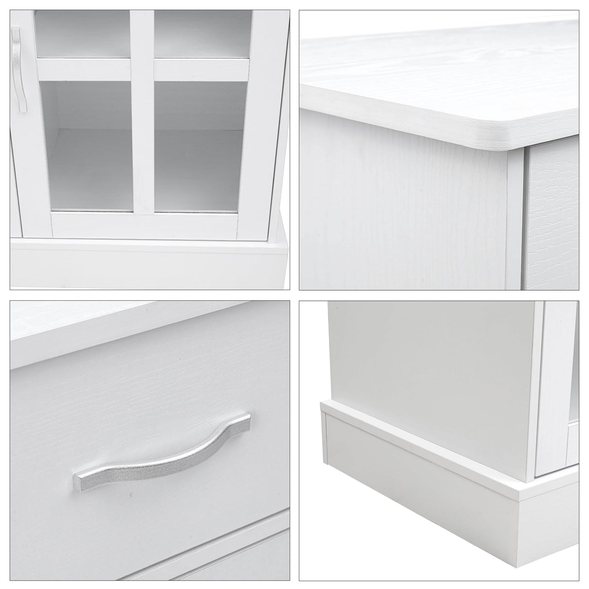 FOTOSOK Sideboard Buffet Cabinet with Glass Doors, Buffet Sideboard Kitchen Sideboard Cabinet Buffet Table with 2 Storage Drawers & Shelves for Dining Living Room, White FOTOSOK