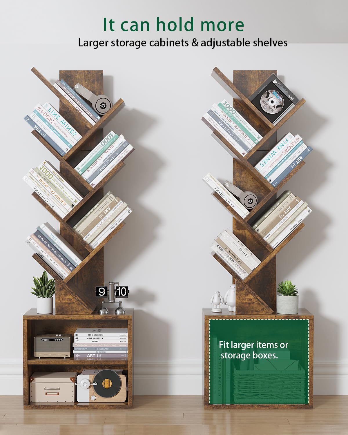 FFFlowerBBBook 6 Tier Tree Bookshelf,Small Bookcase with Storage Cabinet, Modern Tall Narrow Bookshelves Organizer, Floor Standing Book Shelf for Bedroom/Living Room/Home Office/CDs/Movies/Corner FFFlowerBBBook