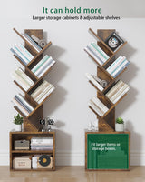 FFFlowerBBBook 6 Tier Tree Bookshelf,Small Bookcase with Storage Cabinet, Modern Tall Narrow Bookshelves Organizer, Floor Standing Book Shelf for Bedroom/Living Room/Home Office/CDs/Movies/Corner FFFlowerBBBook