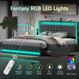 CSZZD Dark Grey Queen Bed Frame with LED Lights, Charging Station & 4 Storage Drawers CSZZD