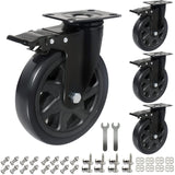 6 Inch Caster Wheels 3000lbs,Heavy Duty Casters Set of 4 with Brake, No Noise Polyurethane Swivel Caster Wheels for Cart,Furniture,Workbench(Free Screws & Spanners) Wieyunn