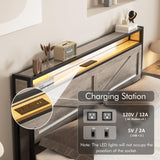 Halitaa LED Queen Size Bed Frame with Charging Station & 4 Drawers, Platform Metal Bed Frame with Headboard USB Ports Outlets, Farmhouse Bed Frame with LED Lights, Noise Free, Wash Grey (Queen) Halitaa