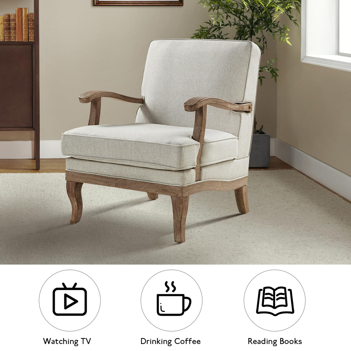 HULALA HOME Mid-Century Modern Accent Chair, Upholstered Lounge Arm Chair with Solid Wood Legs and Armrest, Removable Cushion Comfy Retro Reading Armchair for Living Room, Bedroom, Balcony, Pewter HULALA HOME