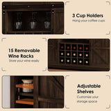 4ever2buy Farmhouse Coffee Bar Cabinet with Sliding Barn Door, Wine Bar Cabinet with Storage, 54 Inch Coffee Bar with 3 Drawers & 15 Racks, Buffet Cabinet for Living Dining Room, Kitchen, Dark Oak 4ever2buy