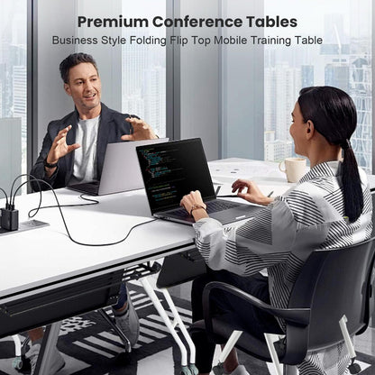 Folding Conference Table,47.2x23.6x29.5in Modern Conference Room Table Seminar Mobile Training Table,with Caster Modular Flip Top Meeting Table for Office Conference Room (White, 8 Pack) - WoodArtSupply