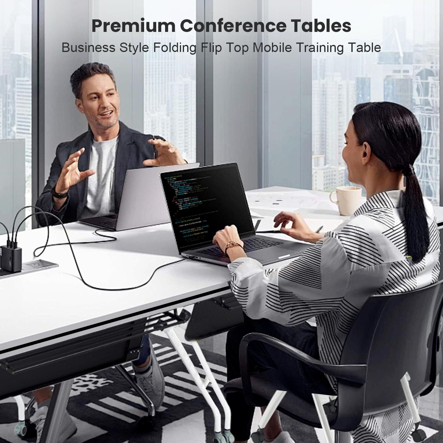 Conference Table Folding Conference Room Table,55.1x23.6x29.5 Inches Flip Top Training Meeting Table with Wheels,Modern Rectangle Seminar Boardroom Table for Office Conference Room (White, 8  - WoodArtSupply