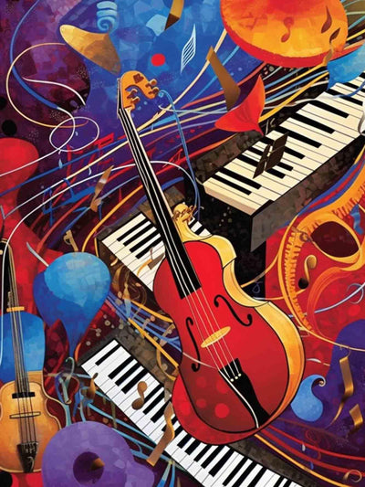 Bimkole 5D Diamond Art Kits for Adults Guitar Piano, Full Drill Musical Notes DIY Rhinestone Embroidery Set Paint with Diamonds Art by Number Kits Cross Stitch Home Wall Craft Decoration 12X16 Inch