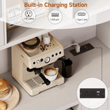 ONBRILL 71" Pantry Cabinet, Kitchen Pantry Storage Cabinet with LED Light & Outlet, Kitchen Hutch with Microwave Shelf & 6 Hooks, Door Shelves & Drawer & Adjustable Shelves, for Kitchen, Dining Room ONBRILL