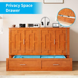 ADOWORE Queen Murphy Bed, Murphy Cabinet Bed with Built-in USB Charging Station & Large Storage Drawers, Horizontal Murphy Bed Wood Murphy Chest Bed for Bedroom, Maroon ADOWORE