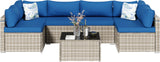 RESOM 7-Piece Gray Rattan Patio Furniture Sets, Outdoor Conversation Sofa Sets with Water Resistant Blue Cushions & Tempered Glass Coffee Table, Modular Outdoor Sectional Sofa Sets with 2 Pillows RESOM