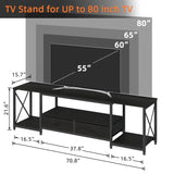 GYIIYUO TV Stand with Fabric Drawers for 75 80 Inches TV - Entertainment Center and Industrial TV Console Table with Open Storage Shelves for Living Room, Bedroom- 71.5" Black GYIIYUO