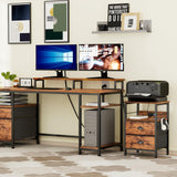 Furologee End Table with Charging Station, Nightstand with Fabric Drawers, Side Table with USB Ports & Outlets, Night Stand with Storage Shelf & Hooks, for Living Room/Bedroom, Rustic Brown Furologee