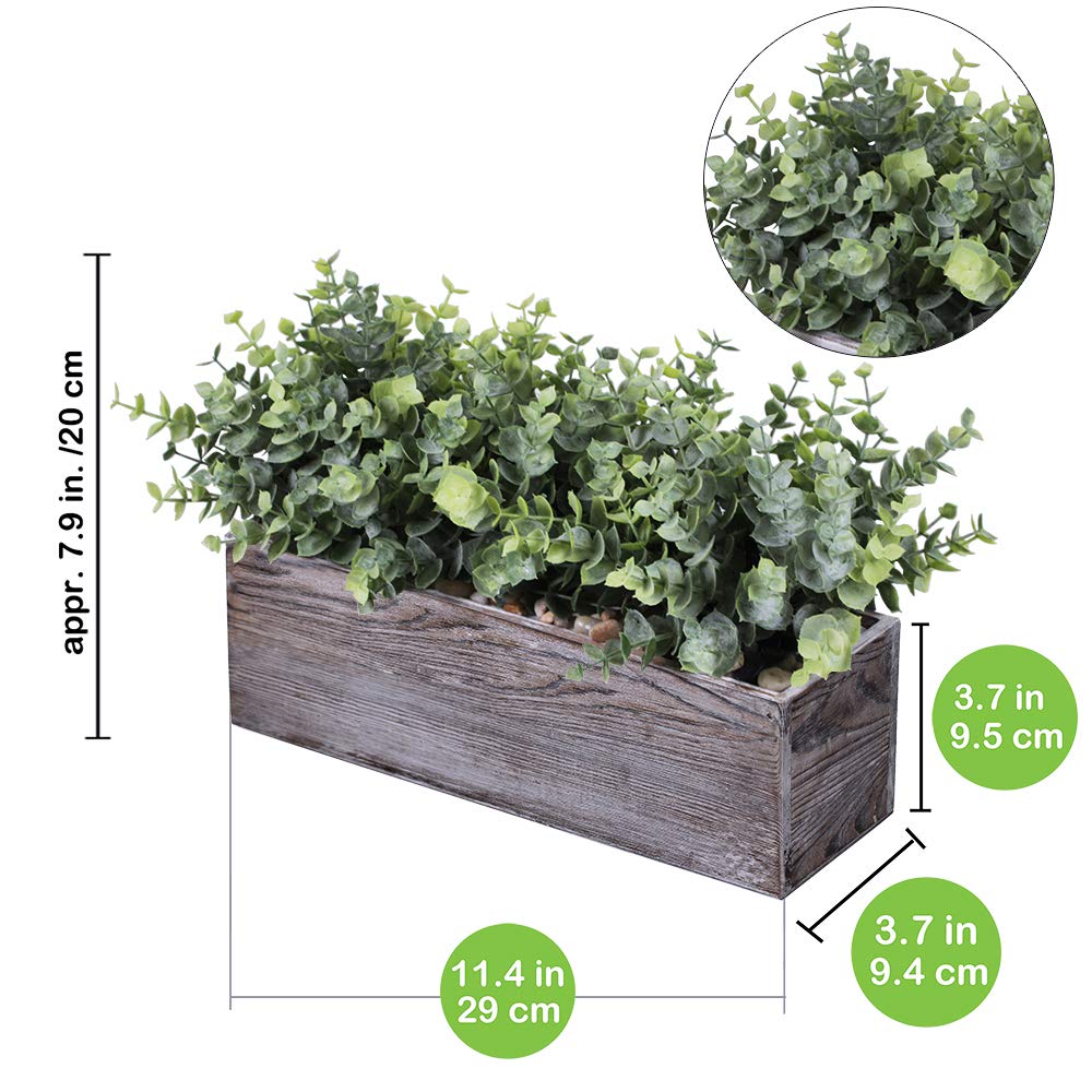 Faux Eucalyptus Plants in Rustic Rectangular Wood Planter Box Artificial Eucalyptus Greenery Arrangement Potted Plant in Dusty Green for Wedding Centerpiece Office Room Table Windowsill Décor Winlyn