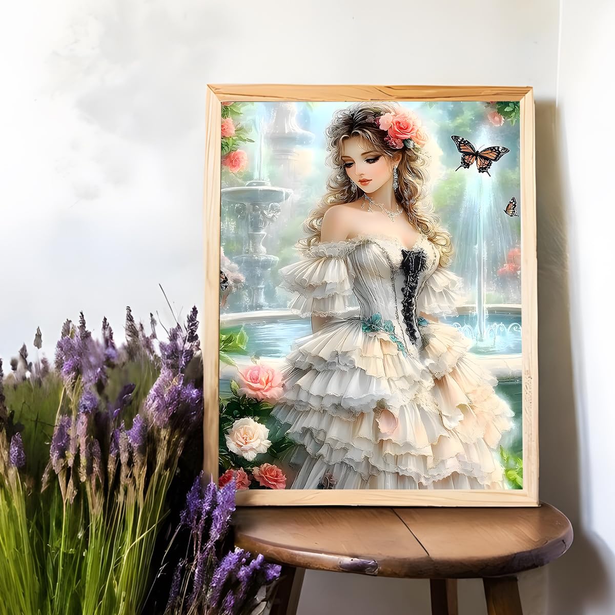 Ohhvvow Princess Diamond Art Kit for Adults, 12x16 Inch Beautiful Girl & Fountain Diamond Painting with Butterfly, DIY 5D Full Drill Gem Dotz Craft Kits, Home Wall Decor, Gift for Women & Beginners Ohhvvow