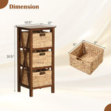 Giantex 3-Tier Nightstand with 3 Wicker Baskets, Wooden X-Design Side Table End Table, Beside Table with Acacia Wood Legs, Mid Century Accent Storage Cabinet for Small Spaces, Bedroom, Walnut Giantex