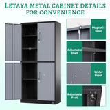 Letaya Metal Storage Cabinets with Lock Door and Shelves, Steel Garage Tool Cabinets for Home,Office, Warehouse,Lockers(71"-Black Gray) Letaya