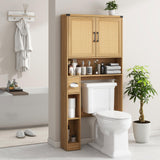 Over The Toilet Storage Cabinet, Farmhouse Rattan Storage Cabinet Over Toilet with 2 Rattan Barn Doors & Home Space-Saving Toilet Rack, for Bathroom, Restroom, Laundry Vabches