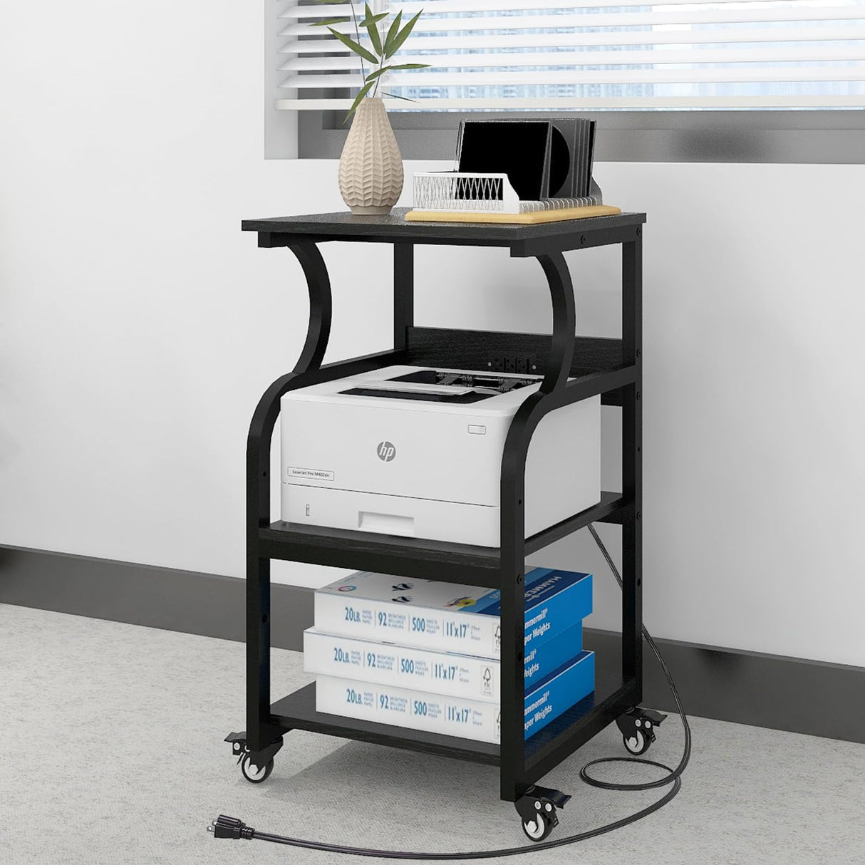 Natwind 3 Tier Printer Stand,Printer Table with Adjustable Storage Shelf, Rolling Printer Cart with Wheels for Home Office Organization,Multifunctional Shelves for Heat Press,3D Printer (Black) Natwind