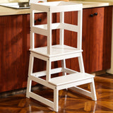 Kids Kitchen Step Stool with Safety Rail,Wooden Toddler Standing Tower for Kitchen Counter, Kids Montessori Stool, Solid Wood Construction,White Wiifo