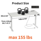 JOISCOPE 55 x 24 inch Adjustable Electric Standing Desk (3AC, USB, Type-C) with 2 Memory Heights, 25 mm/s Lift Speed, Gaming Study Drafting Sit Stand Desk for Home Office Bedroom, White JOISCOPE