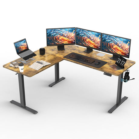 ExaDesk Upgrade Version 63 * 55 inch L Shaped Electric Adjustable Height Standing Desk, Corner Stand Up Desk, Sit Stand Computer L Desk for Gaming Office ExaDesk