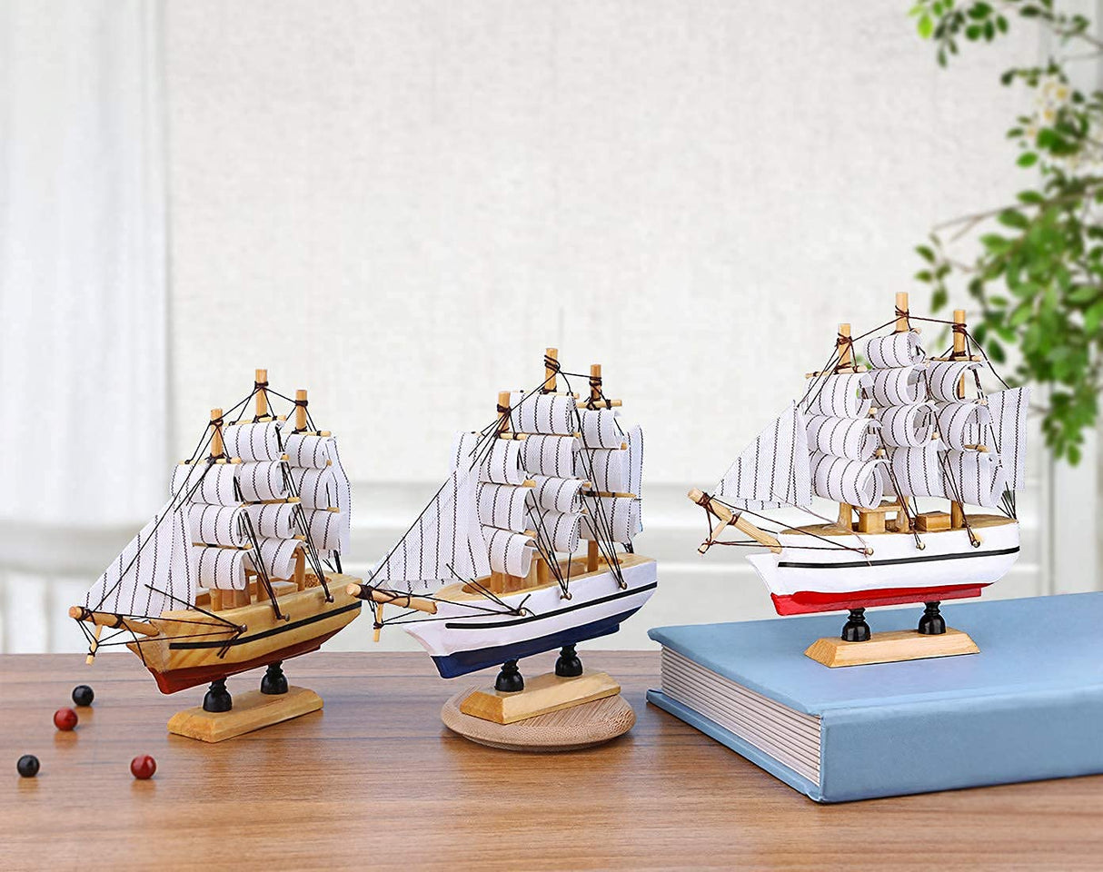 dedoot Wooden Sailboat 6 Pack Miniature Sailboat Model Ship Nautical Decor Tabletop Decorative Ornament for Ocean Theme Home Decor, 5.5x5x1.2 Inch dedoot