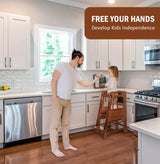 TOETOL Bamboo Toddler Step Stool Learning Kitchen Stool Standing Tower for Toddler Kitchen Counter Helper Stool 3 Height Adjustable with Activity Chalkboard and Whiteboard Message Boards,Non-Slip Mat TOETOL