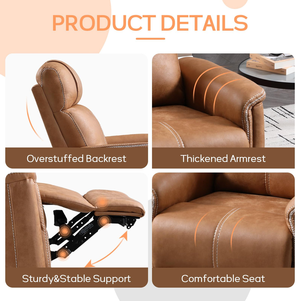 CANMOV Faux Leather Power Swivel Rocker Recliner,Glider Recliner for Nursery,Electric Swivel Rocker with USB Port,Upholstered Nursery Glider Reclining Sofa for Living Room,Brown CANMOV