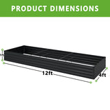 DIIYIV 2PCS 12x4x1FT Galvanized Raised Garden Bed Kit,Vegetable Boxes-Rectangle Metal Flower Box,Large Planter Raised Beds Outdoor Garden for Planting,Fruit,Herb-Black DIIYIV