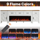 BVIUNTWO Farmhouse TV Stand with Fireplace for TVs Up to 95 Inch,Entertainment Center with 50" Electric Fireplace,88" TV Console with Storage Cabinet Drawers for Living Room(Off White) BVIUNTWO